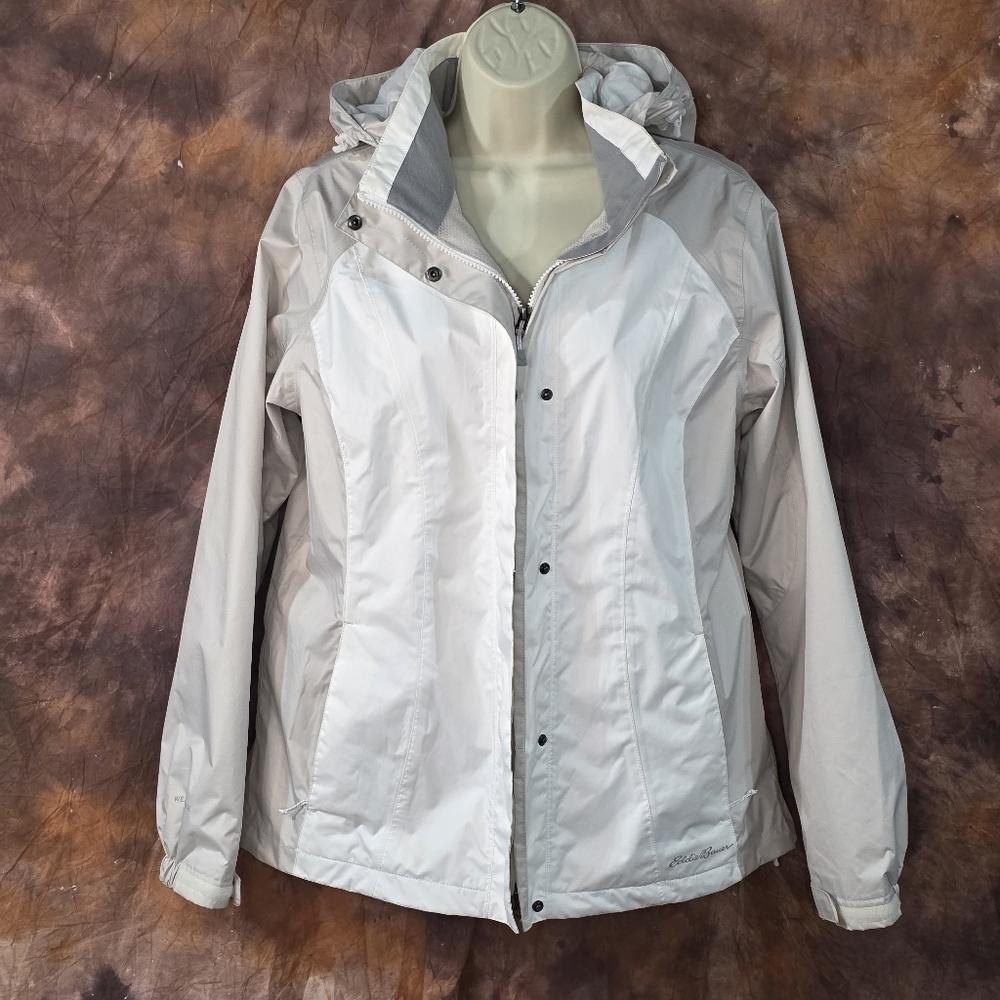 Eddie Bauer Weatheredge Jacket Water Resistant Lined Shell Cream White Taupe L - Picture 1 of 16